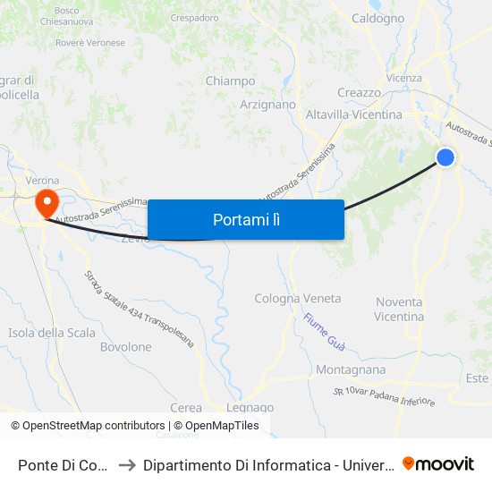 Ponte Di Costozza to Dipartimento Di Informatica - Università Di Verona map