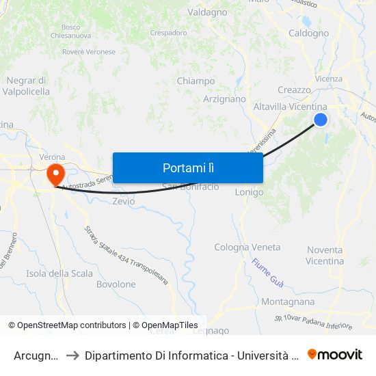 Arcugnano to Dipartimento Di Informatica - Università Di Verona map