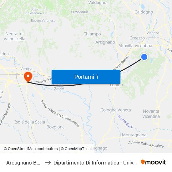 Arcugnano Belvedere to Dipartimento Di Informatica - Università Di Verona map