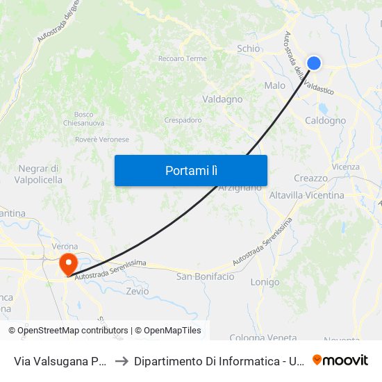 Via Valsugana Parco Giochi to Dipartimento Di Informatica - Università Di Verona map