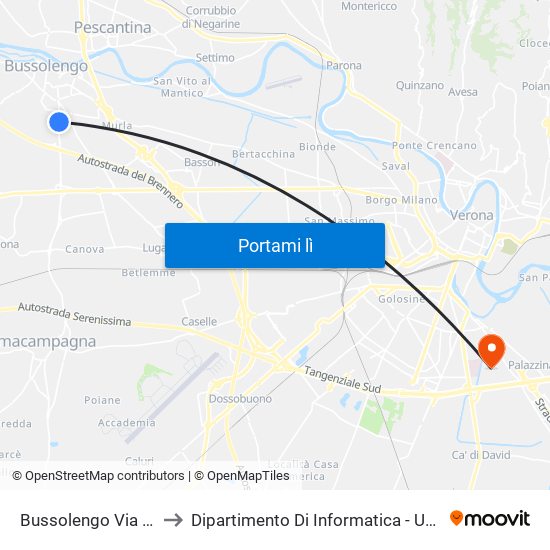 Bussolengo Via Molinara B to Dipartimento Di Informatica - Università Di Verona map