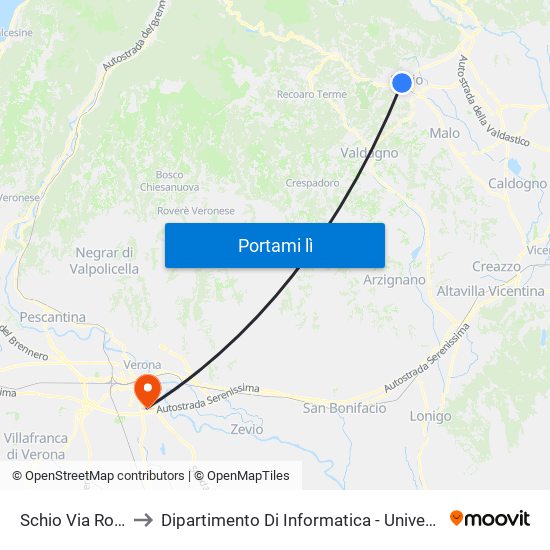 Schio Via Rovereto to Dipartimento Di Informatica - Università Di Verona map