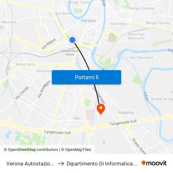 Verona Autostazione Porta Nuova to Dipartimento Di Informatica - Università Di Verona map