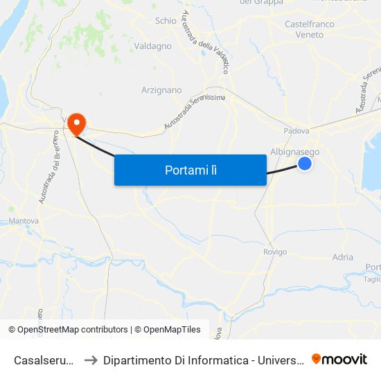 Casalserugo Ali' to Dipartimento Di Informatica - Università Di Verona map