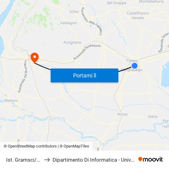 Ist. Gramsci/Cornaro to Dipartimento Di Informatica - Università Di Verona map