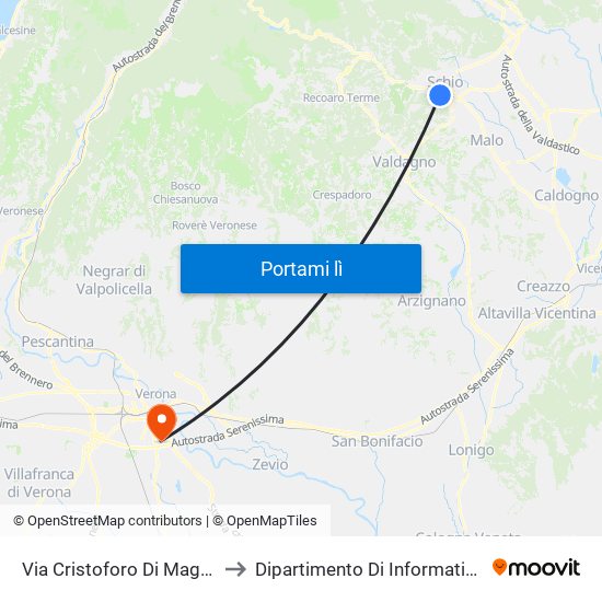 Via Cristoforo Di Magrè (Inc. Via Parafitta) to Dipartimento Di Informatica - Università Di Verona map