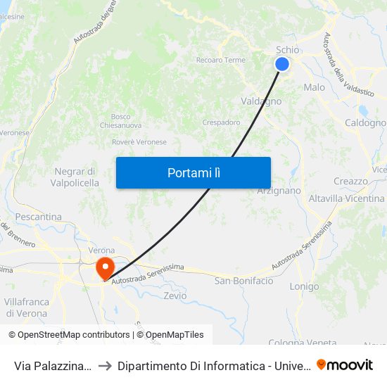 Via Palazzina Magrè to Dipartimento Di Informatica - Università Di Verona map