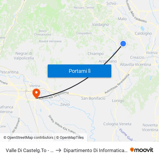 Valle Di Castelg.To - Via Santa Cecilia to Dipartimento Di Informatica - Università Di Verona map