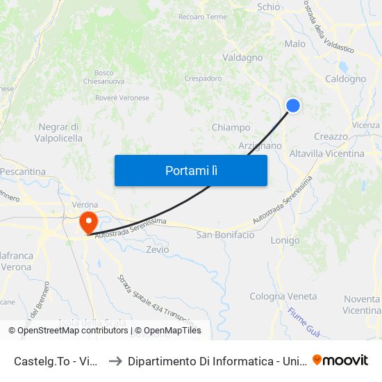 Castelg.To - Via Berti Alti to Dipartimento Di Informatica - Università Di Verona map