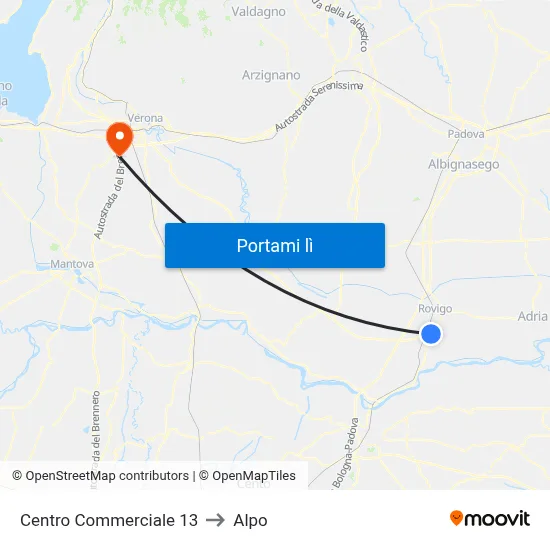 Centro Commerciale 13 to Alpo map