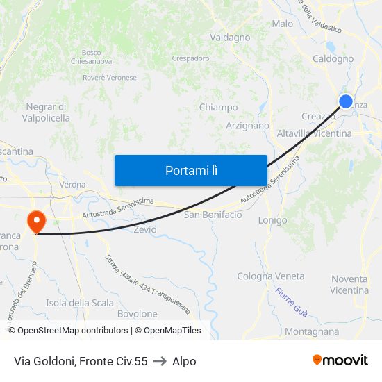 Via Goldoni, Fronte Civ.55 to Alpo map