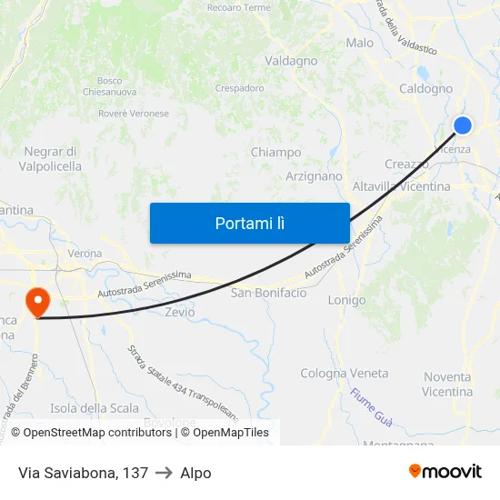 Via Saviabona, 137 to Alpo map