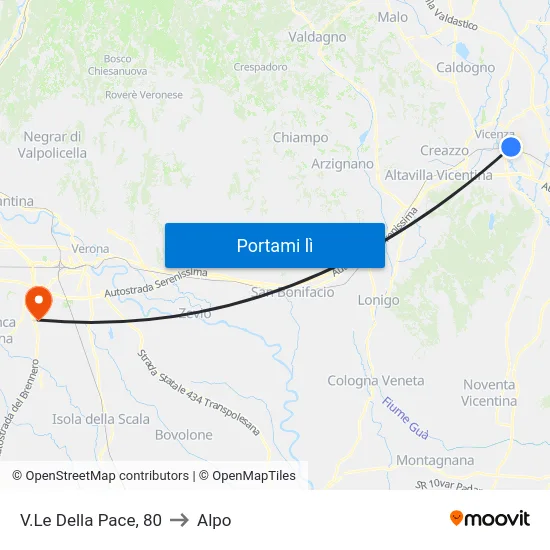 V.Le Della Pace, 80 to Alpo map