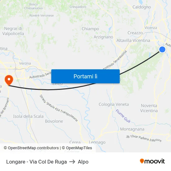 Longare - Via Col De Ruga to Alpo map