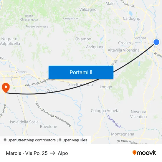Marola - Via Po, 25 to Alpo map