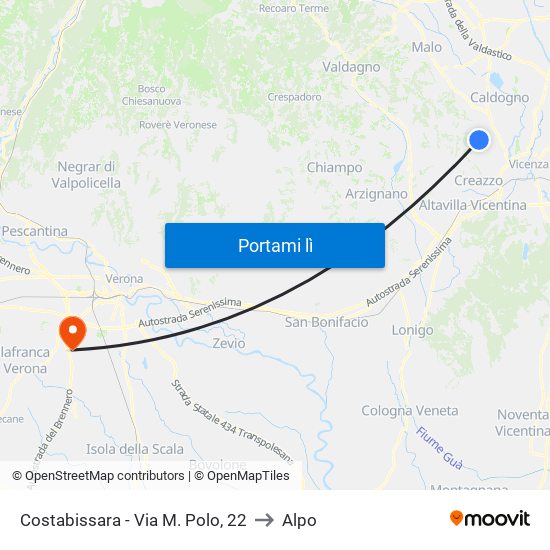 Costabissara - Via M. Polo, 22 to Alpo map