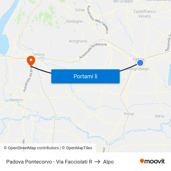 Padova Pontecorvo - Via Facciolati R to Alpo map