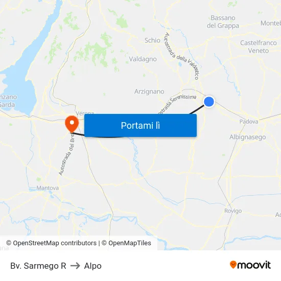 Bv. Sarmego R to Alpo map