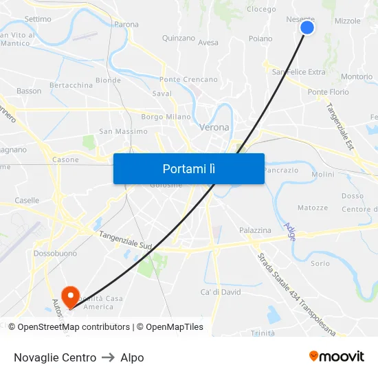 Novaglie Centro to Alpo map