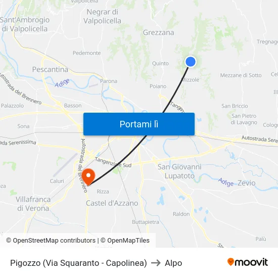Pigozzo (Via Squaranto - Capolinea) to Alpo map