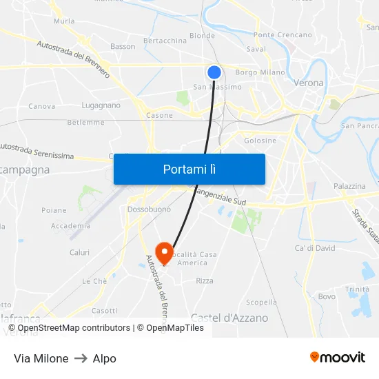 Via Milone to Alpo map