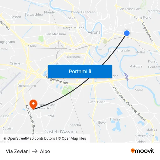 Via Zeviani to Alpo map