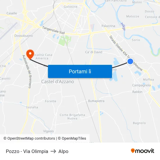 Pozzo - Via Olimpia to Alpo map