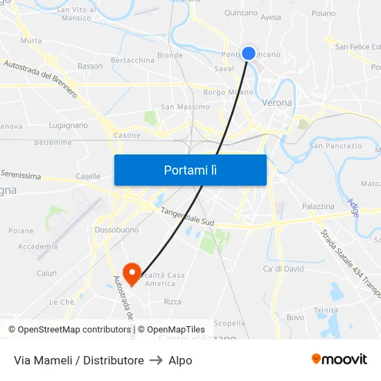 Via Mameli / Distributore to Alpo map