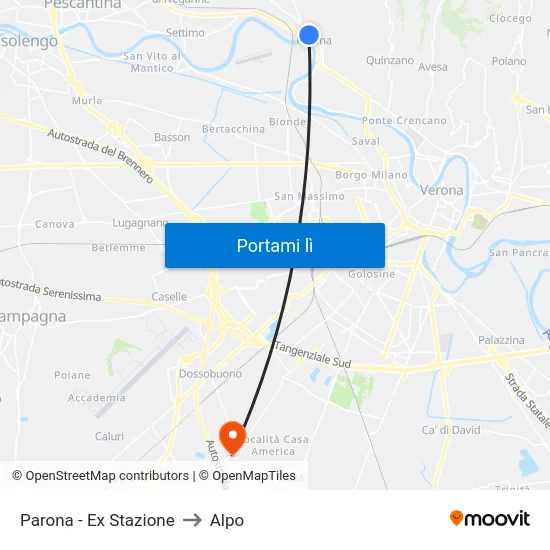 Parona Stazione Vecchia A to Alpo map
