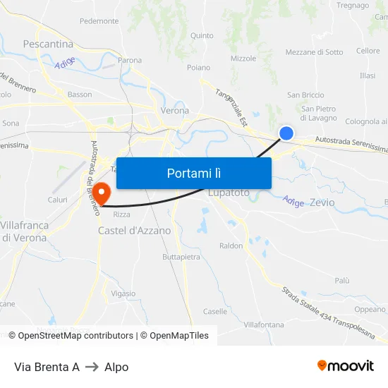 Via Brenta A to Alpo map