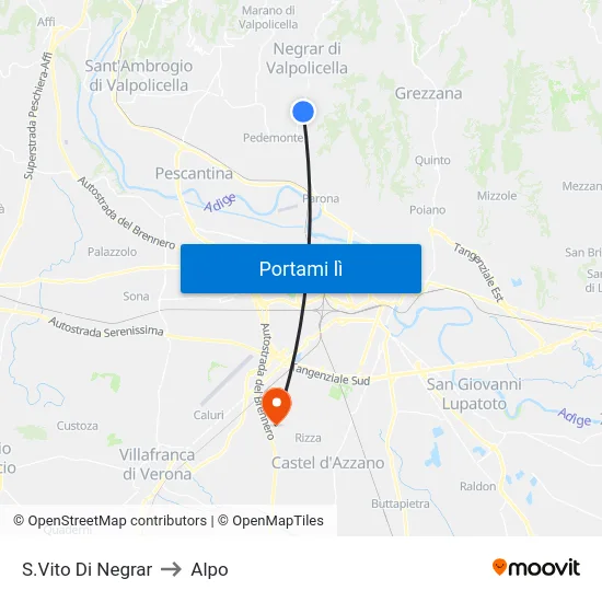 S.Vito Di Negrar to Alpo map