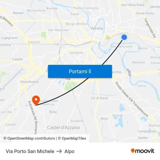 Via Porto San Michele to Alpo map