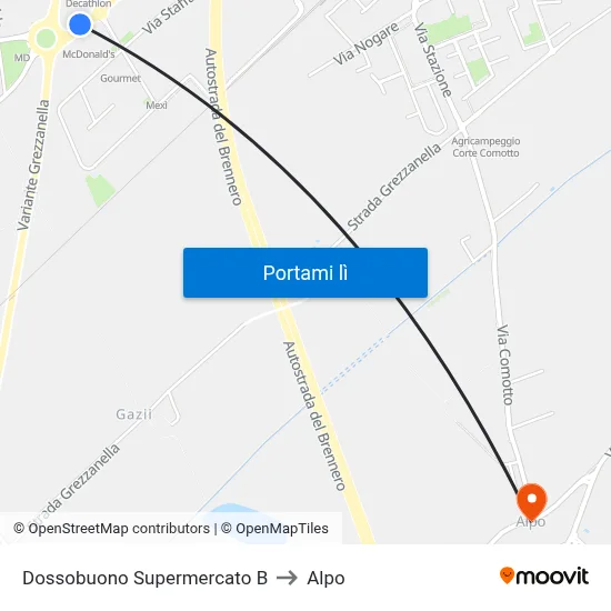 Dossobuono Supermercato B to Alpo map