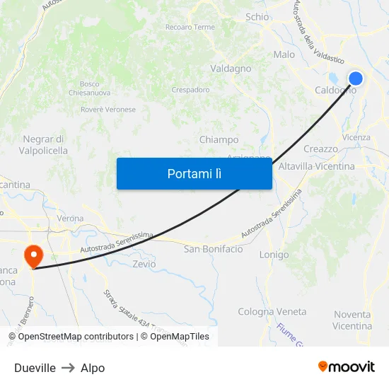 Dueville to Alpo map