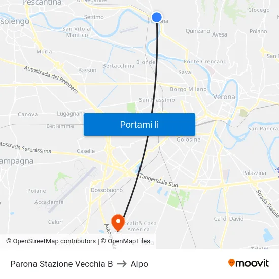 Parona Stazione Vecchia B to Alpo map