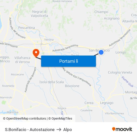 S.Bonifacio - Autostazione to Alpo map