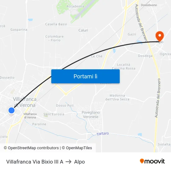 Villafranca Via Bixio III A to Alpo map
