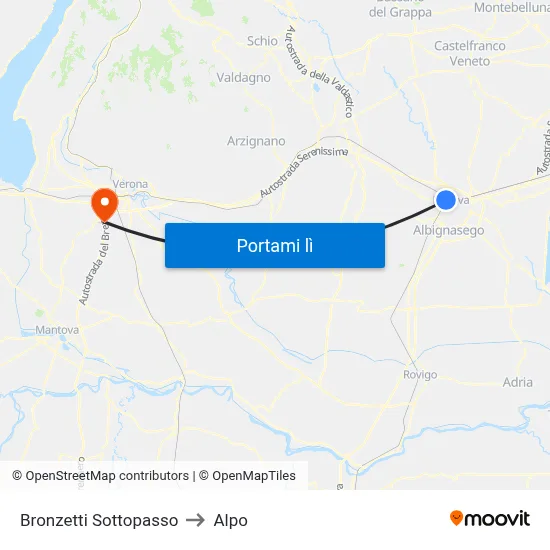Bronzetti Sottopasso to Alpo map