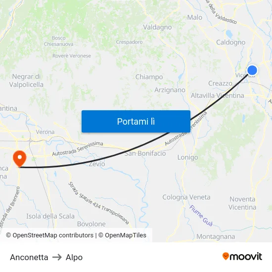 Anconetta to Alpo map