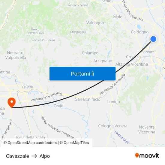 Cavazzale to Alpo map