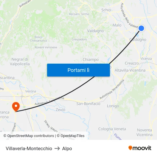 Villaverla-Montecchio to Alpo map