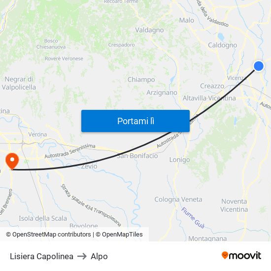 Lisiera Capolinea to Alpo map