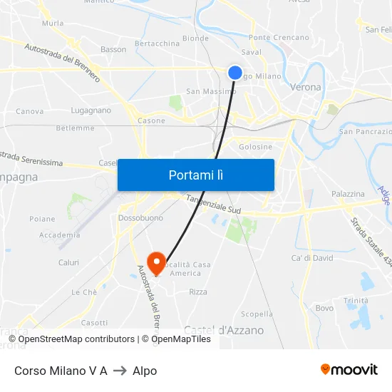 Corso Milano V A to Alpo map