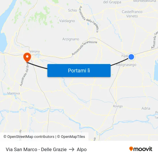 Via San Marco - Delle Grazie to Alpo map
