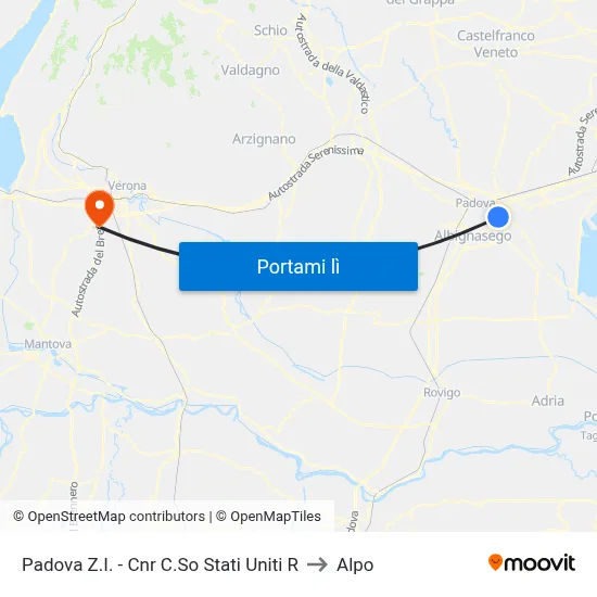 Padova Z.I. - Cnr C.So Stati Uniti R to Alpo map