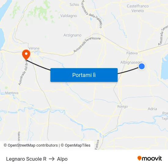 Legnaro Scuole R to Alpo map
