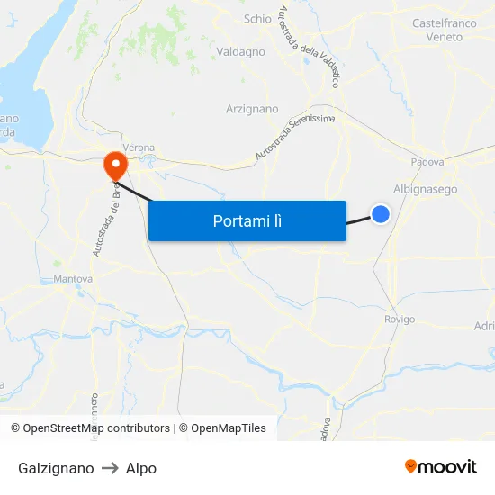 Galzignano to Alpo map