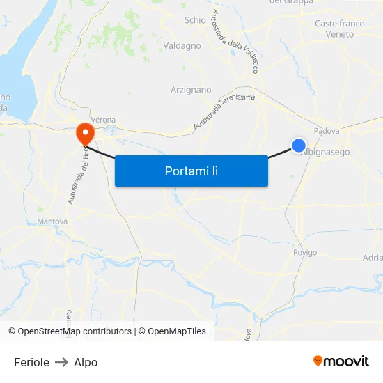 Feriole to Alpo map
