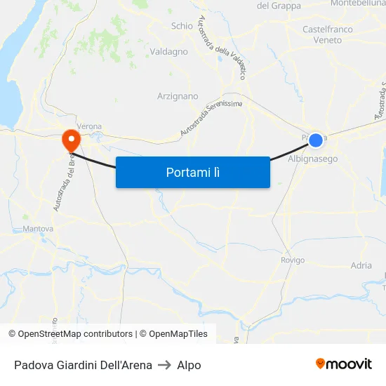 Padova Giardini Dell'Arena to Alpo map