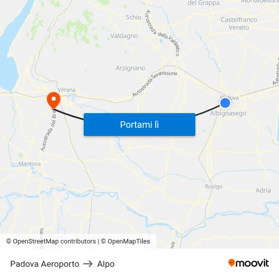 Padova Aeroporto to Alpo map